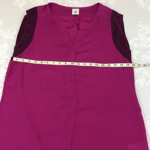 CAbi Campo Fuchsia Pink Split V Neck Popover Tunic Top Mesh Cap Sleeves - Picture 12 of 16